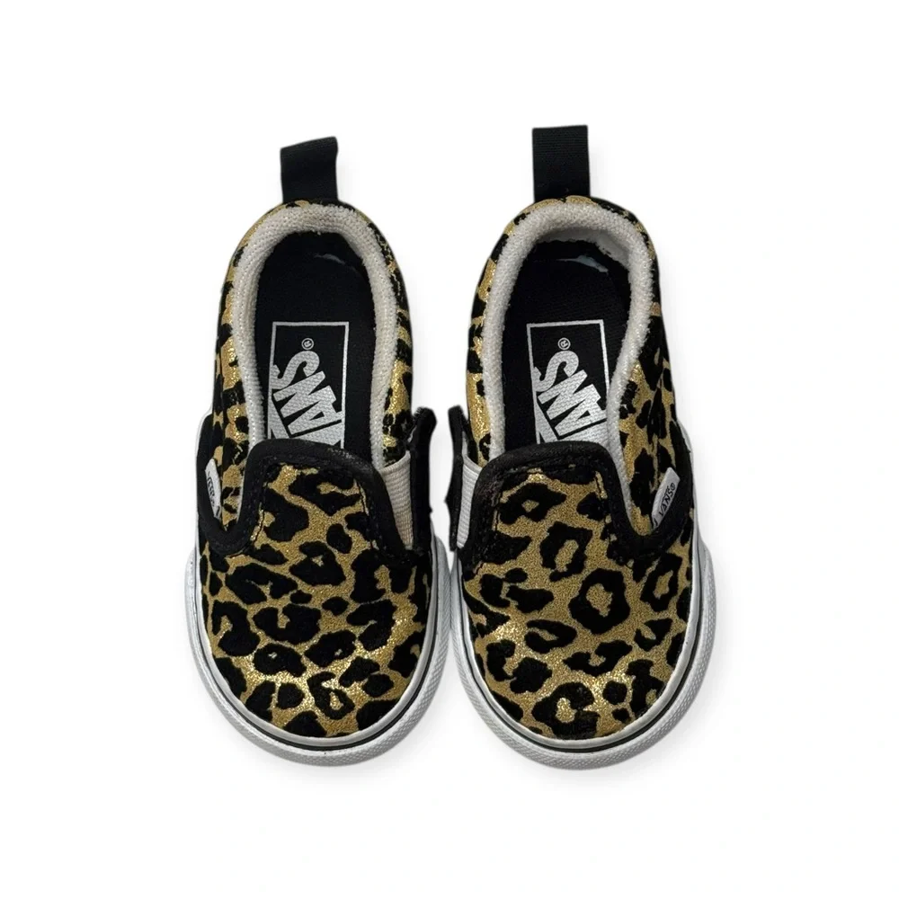 Vans ✌︎︎ Leopard Print Slip On Baby Walker Skater Sneaker ✌︎︎ Black Gold ✌︎︎ 4